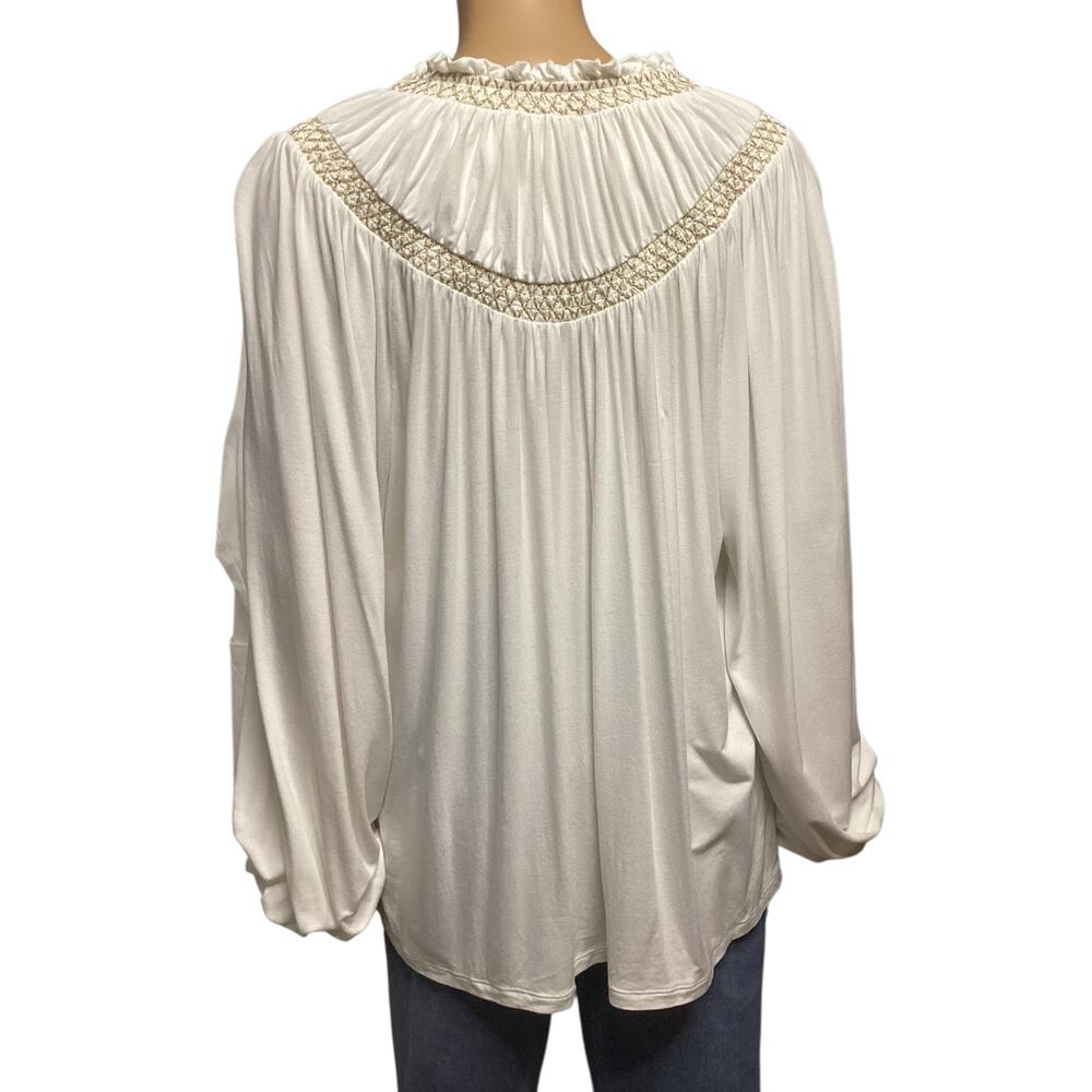 Boden Smocked Yoke Metallic Top size 14 cream and gold - Picture 3 of 4
